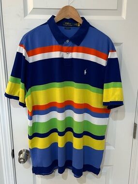 Polo Ralph Lauren Men’s XXL Classic Fit Multicolor Striped Polo Shirt Pony Logo